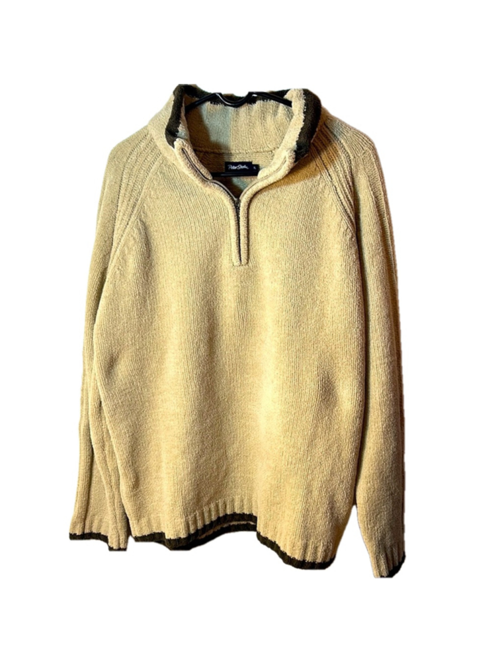 Peter Storm Vintage Men's Tan Cozy Sweater with Brown Trim size XL